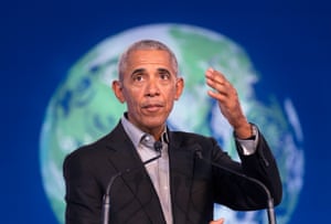 Former US president, Barack Obama, delivers a speech to delegates at the Cop26 summit