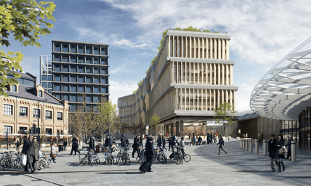 Google’s new offices (left) as seen from outside the King's Cross train station.