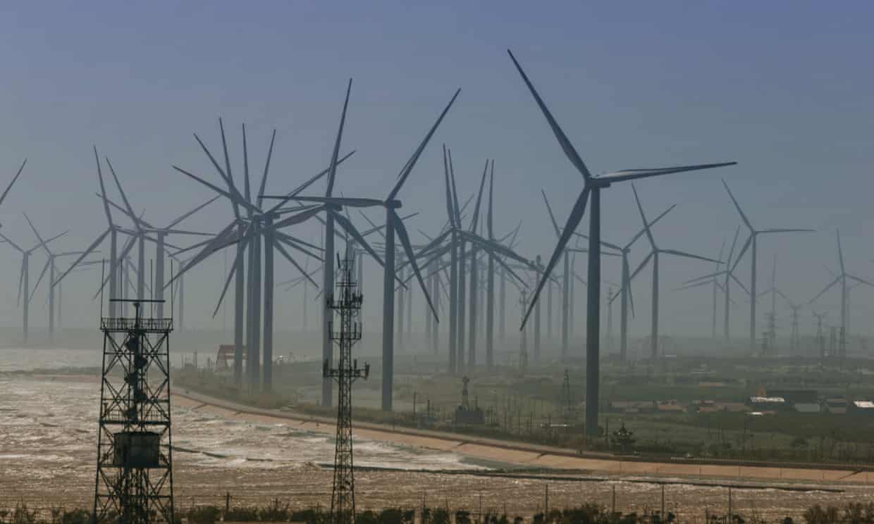 vast numbers of wind turbines in coastal area