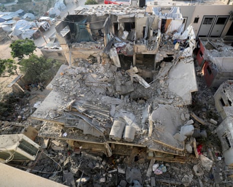Debris lies at the site of an overnight Israeli airstrike on a house, in Gaza City, July 23, 2025.