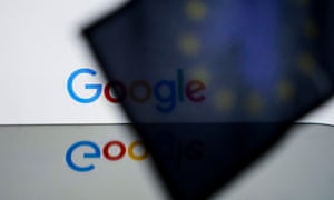 The Google logo behind a European flag.