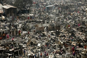 Fire-gutted shanties at the Ilias Mollah Slum in Mirpur-12.