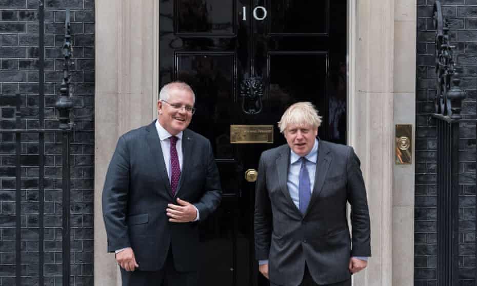 Boris Johnson meets with Australian prime minister Scott Morrison in Downing Street, London.