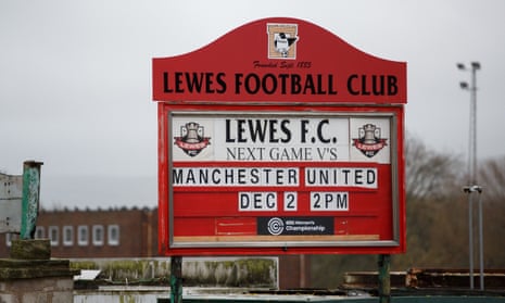Lewes FC advertise their next game at The Dripping Pan.