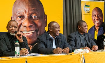South African president Cyril Ramaphosa, center, meets with senior officials of his African National Congress party