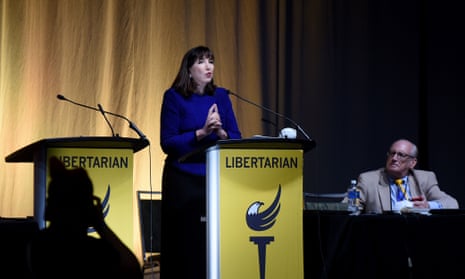 Jo Jorgensen, the 2020 presidential nominee of the Libertarian party, gives her acceptance speech during the 2020 Libertarian National Convention.