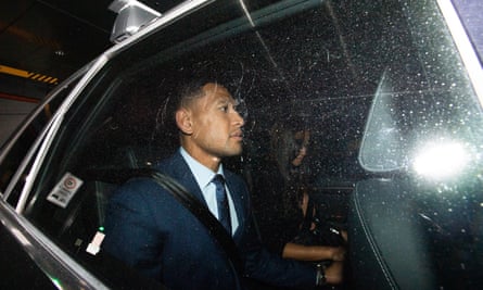 Israel Folau leaves a Code of Conduct hearing in Sydney on 7 May