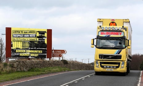 A lorry crossing the border between Ireland and Northern Ireland