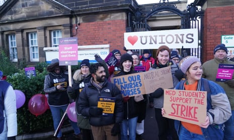 RCN members on the picket line outside Royal Victoria Infirmary in Newcastle