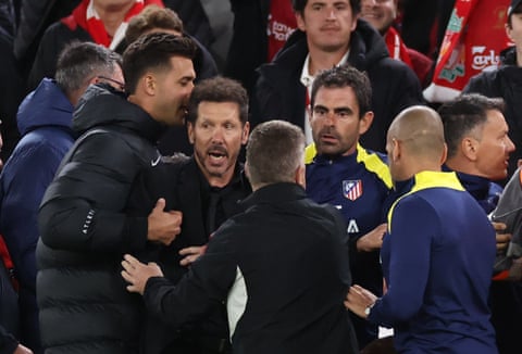 Diego Simeone loses his cool after Virgil van Dijk’s late header wins the game for Liverpool
