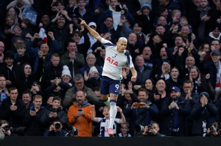Richarlison celebrates after opening the scoring for Tottenham against Brentford.