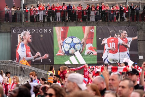 Arsenal fans gather in Armoury Square ahead of the Women’s Champions League celebrations.