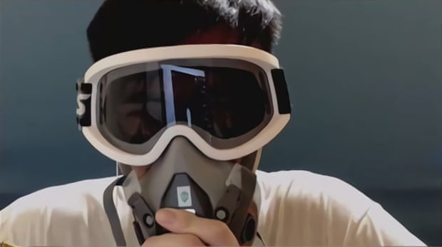 Screencap from the Hearthstone stream where Chung “Blitzchung” Ng Wai made pro-Hong Kong statements, donning a gas mask and goggles