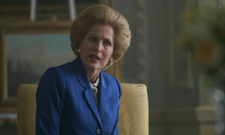 Gillian Anderson as Margaret Thatcher in a scene fromTheCrown, Season Four.