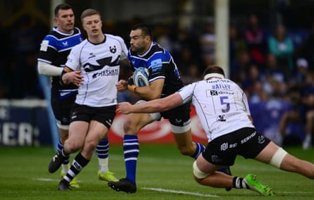 Bath’s Will Muir is tackled during the Premiership semi-final against Bristol