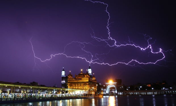 Lightning over the golden temple in Amritsar during storms in April