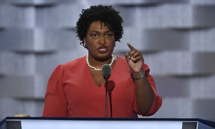 Stacey Abrams, a rising star in the party, speaks during the 2016 Democratic national convention in Philadelphia.