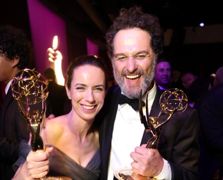 Matthew Rhys with his Widow’s Bay co-star and fellow winner Kate O’Flynn