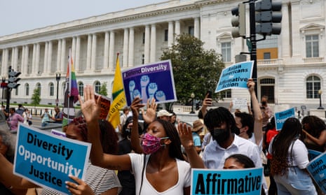 Supporters of affirmative action protest near the US supreme court.