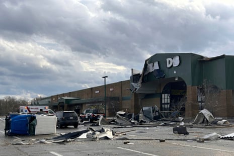 Downed tree crushing a car in Union City, Michigan