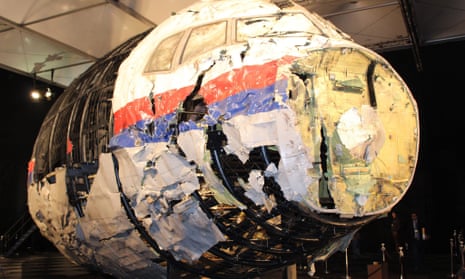The reconstructed front of the Malaysia Airlines plane that was downed by a missile over Ukraine, killing 298 people, at Gilze-Rijen air force base, the Netherlands.