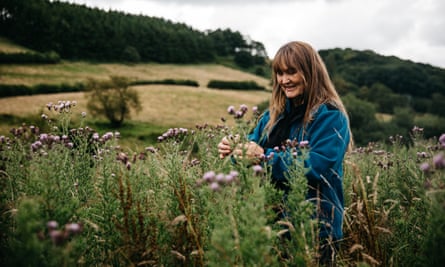 ليزا ستور في أحد الحقول في بينتوين حيث تمكنت الزهور والنباتات البرية من العودة.