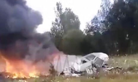 A eyewitness footage of the crash site of a plane linked to Wagner Chief Yevgeny Prigozhin, near Kuzhenkino, Russia, in this screen grab taken from a video, on Wednesday.