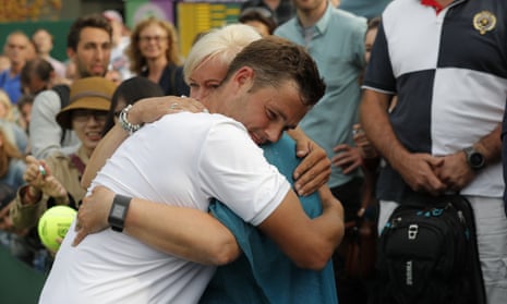 Marcus Willis celebrates victory over Ricardas Berankis with his mother.