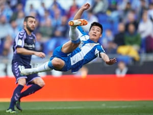 Wu Lei in action for Espanyol against Real Valladolid.