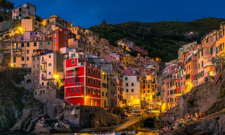 The village of Riomaggiore at night.