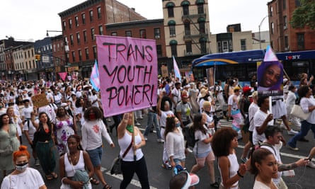 A Brooklyn Liberation Group march in New York on Sunday to protect trans youth.