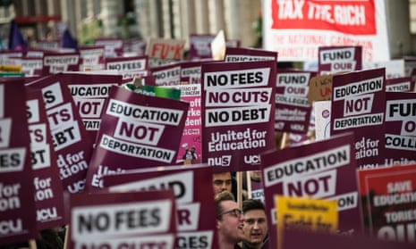 Students demonstrate against tuition fees in central London. 