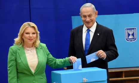 Benjamin Netanyahu, chairman of the Likud Party, and his wife, Sara, vote in Jerusalem.