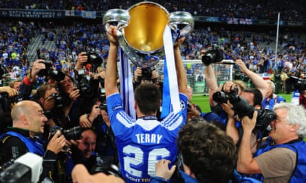 John Terry, the centre of attention after the Champions League final win against Bayern Munich in 2012, for which he was suspended but put on his kit to claim the trophy.