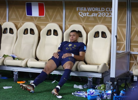 Kylian Mbappe looks dejected after the match 