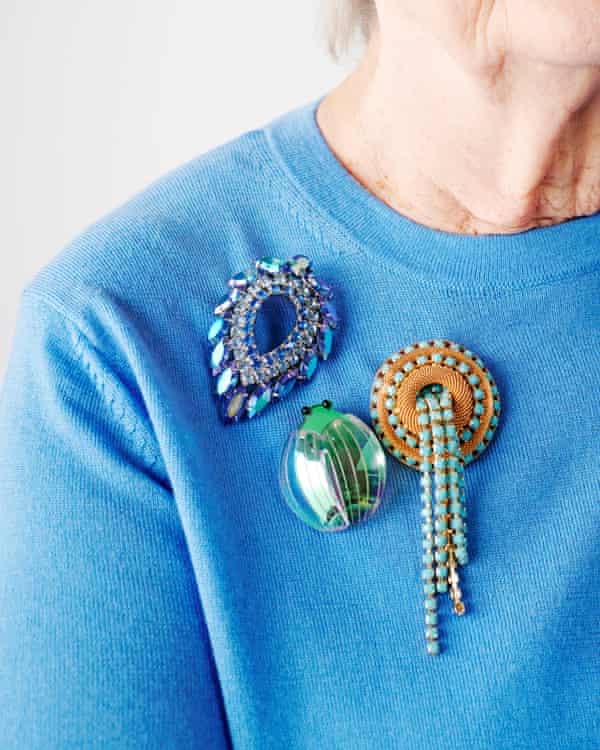 Beetle brooch, £35, tattydevine.com. Vintage leaf and turquoise/gold tassel brooches, both susancaplan.co.uk. Knit, £29.50, marksandspencer.com.