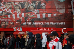 Liverpool fans arrive at Anfield last Friday.