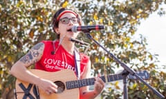 Ryan Cassata, transgender singer-songwriter, performing at the San Francisco trans march in 2015. Uploaded for story about his American Idol audition.
