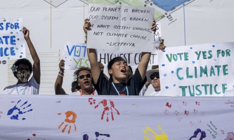 Members of Pacific Islands Students Fighting Climate Change at a protest during the COP27 UN summit in Egypt.