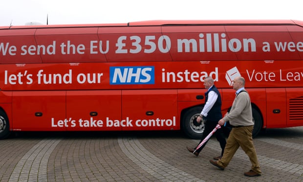 The Vote Leave campaign bus saying the UK sends £350 million a week to Brussels. 