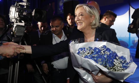 Marine Le Pen celebrates with supporters in Hénin-Beaumont.