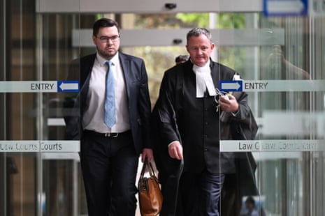 Bruce Lehrmann leaves the federal court in Sydney during the lunch break