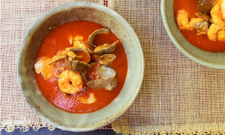 ‘Cod cheeks are cheap and sustainable, but hold their firm texture’: romano pepper and shellfish soup.