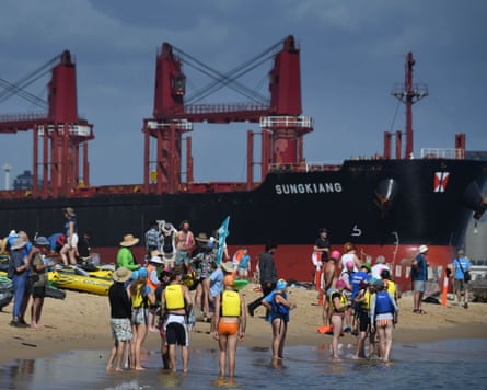 Climate activists at the Rising Tide protests in Newcastle on Sunday.