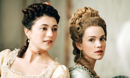 Jasmine Blackborow as the Princess of Lamballe and Emilia Schüle as the Queen in Marie Antoinette on BBC Two.