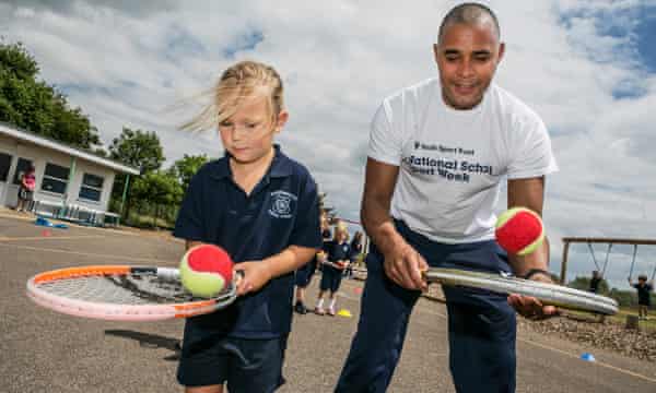 A pupil from St. Katharine’s C of E School in Christchurch, Bournemouth takes part in an National School Sports Week event, which was organised by the Youth Sport Trust