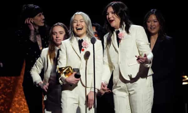 Julien Baker, from left, Phoebe Bridgers, and Lucy Dacus, of boygenius
