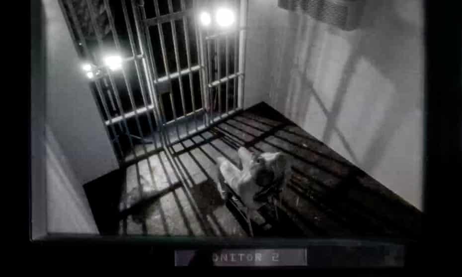 Recreation still of a detainee in a cell in The Forever Prisoner.