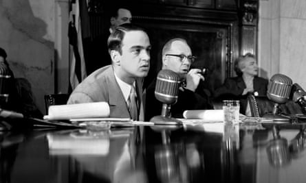Karl Mundt, right, sits next to Roy Cohn, special counsel to the McCarthy Senate investigations subcommittee, during a hearing in Washington in 1954.