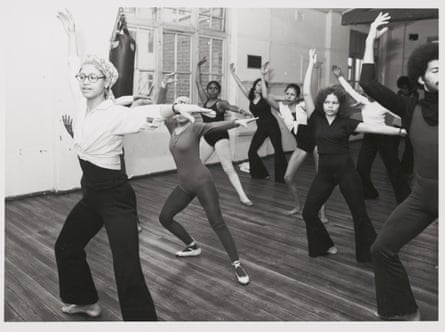 Carole Johnson leads a class in modern dance at the Black Theatre Arts & Cultural Centre, Sydney, 1975.